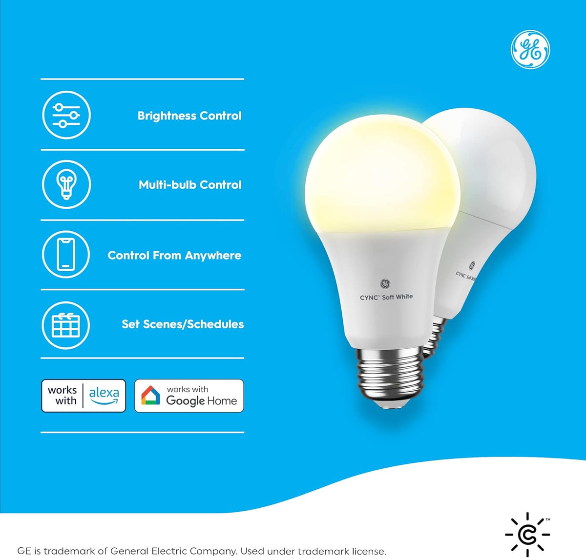 GE Lighting  Smart LED Light Bulb, Soft White, Bluetooth and Wi-Fi Enabled, Alexa and Google Assistant Compatible (1 Pack), Packaging May Vary
