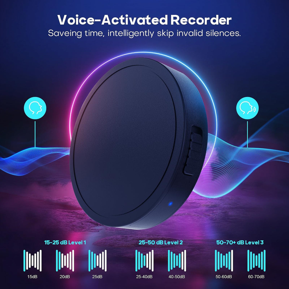 132G (9800 Hour) Voice Activated Recorder - Elasound Voice Recorder with AI-I...