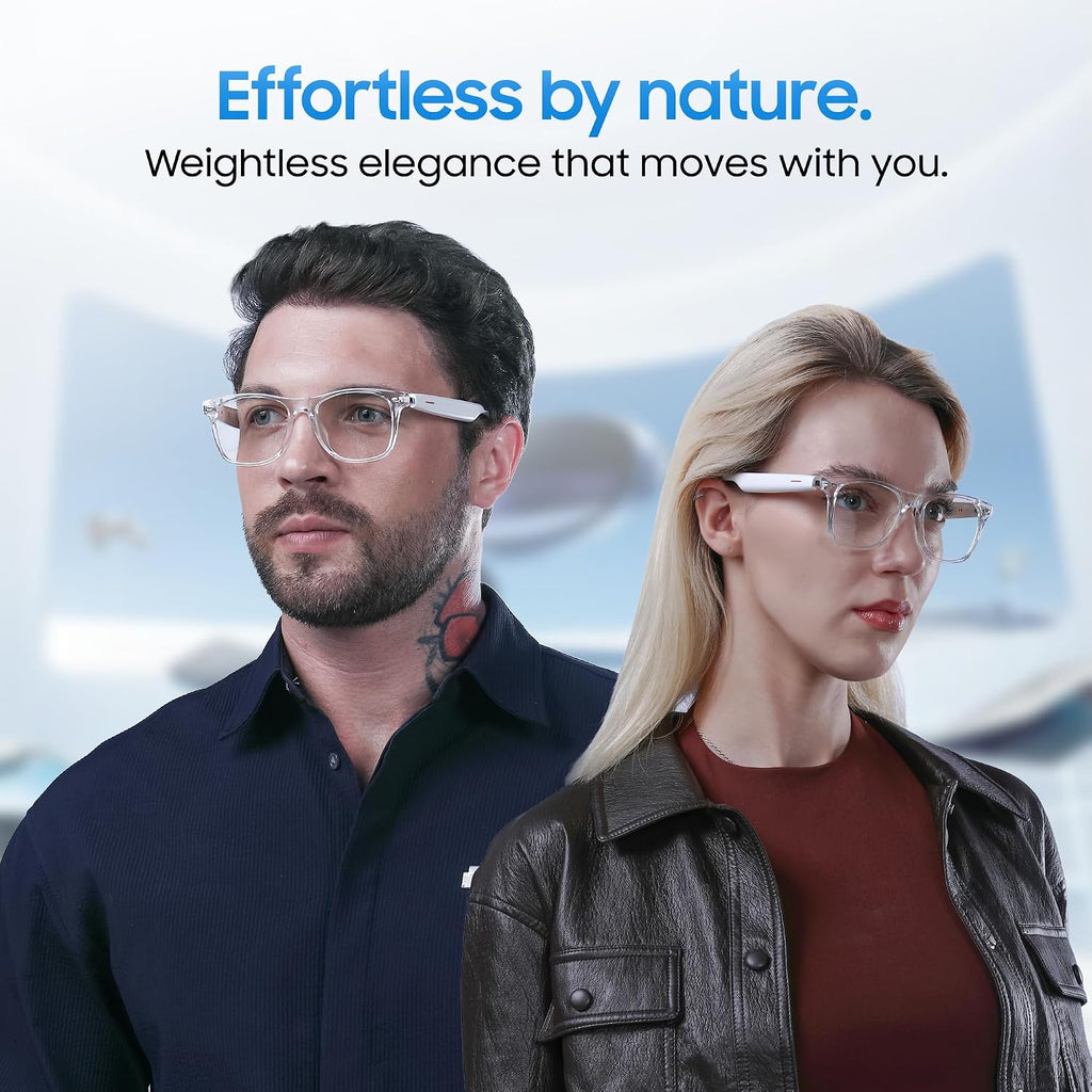 AI Smart Glasses, Translator, Open-Ear Bluetooth Audio, White TR90 Frame