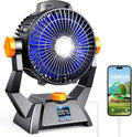 Camping Fan - Rechargeable Portable Battery Powered Camping Fans for Tents with LED Light, Power Display, Timers & 360° Hanging Hook, Ultra Quiet USB Personal Tent Fan for Fishing Travel Home Office