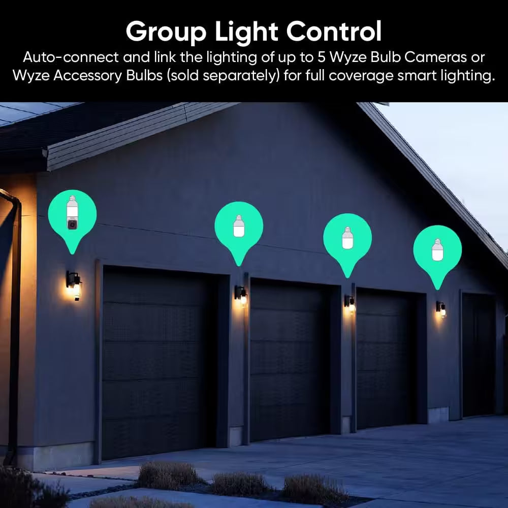 Bulb Cam Plug-In, 2K Wireless HD Security Camera Outdoor Indoor Full Color Day and Night, Dimmable LED Bulb