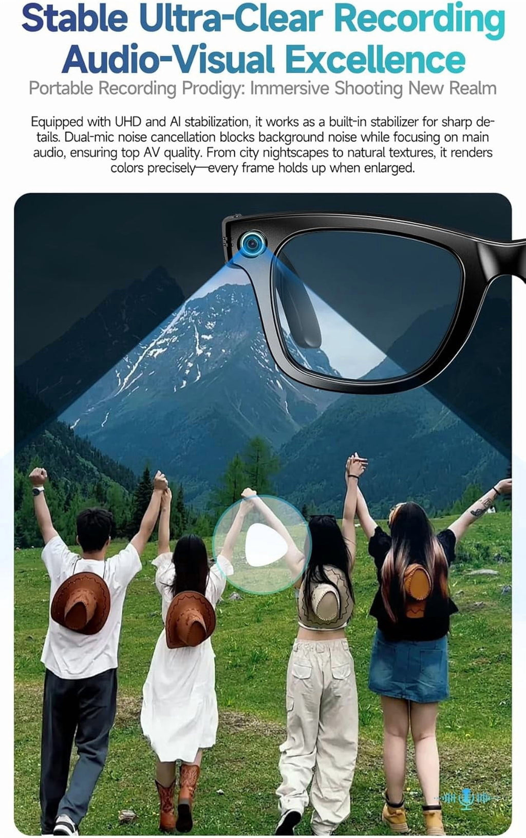 AI Smart Glasses, 800W Camera & 1080P Video, Smart Glasses with Camera and Bluetooth, AI Glasses for Calls & Musi,Uv Protection,Anti-Blue Light Glasses Everyday Wear