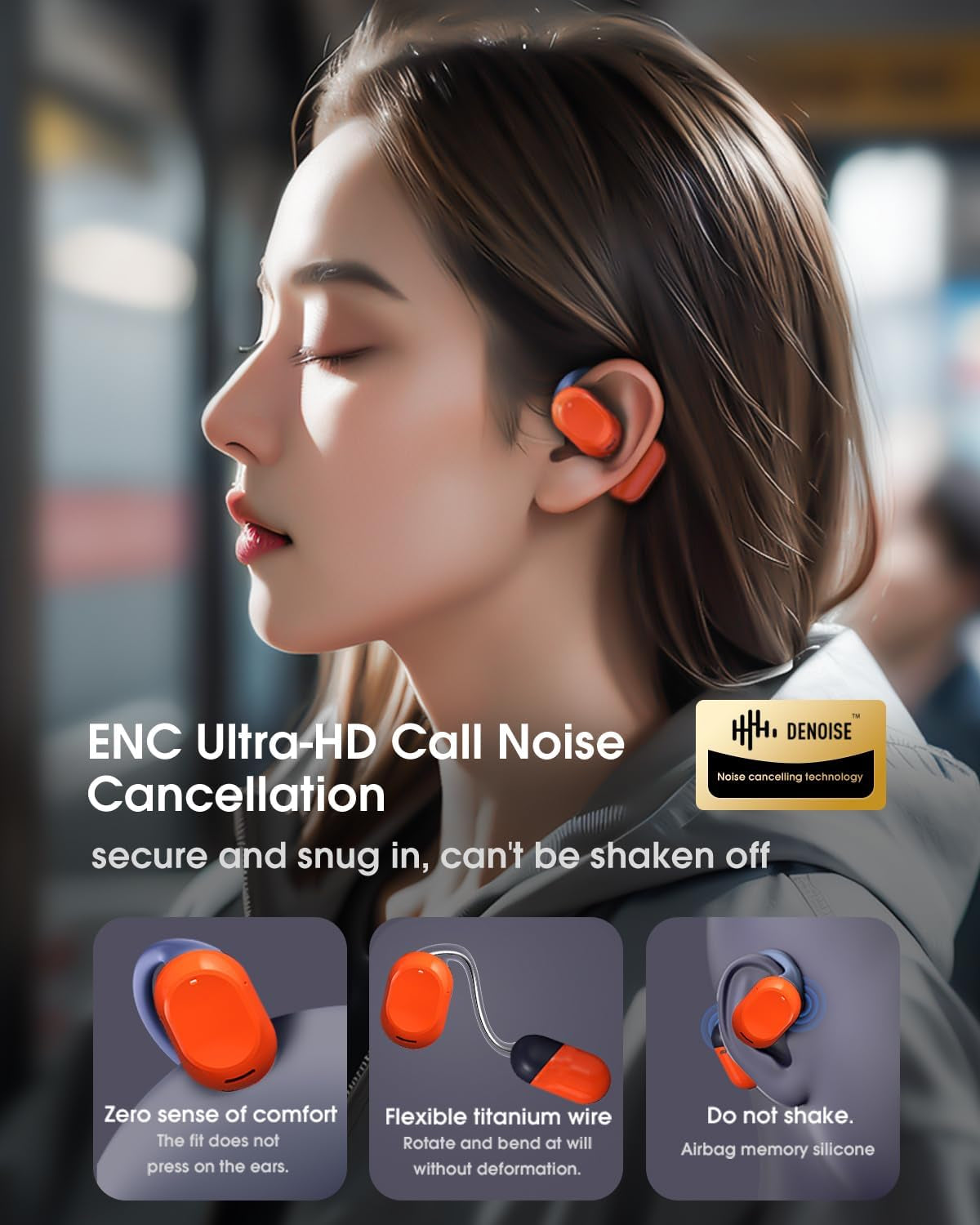 AI Translator Earbuds Real Time - 164 Languages Translation Headphones, Audio and Video Calls Wireless Bluetooth Interpreter Device for Business, Travel, Learning - Orange