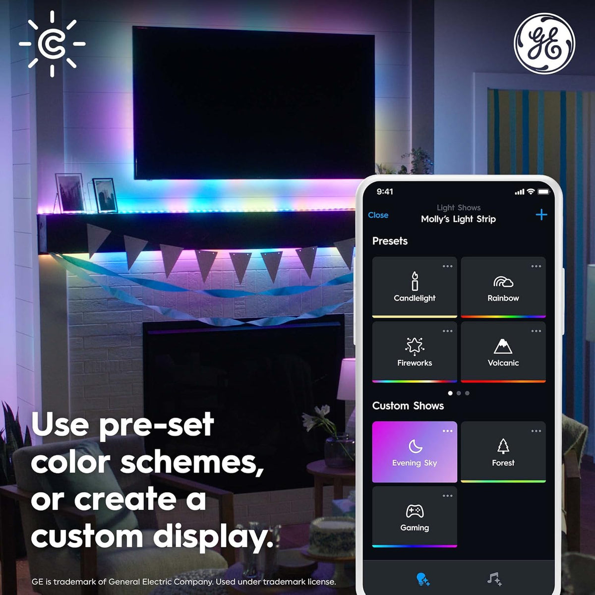 GE Dynamic Effects Smart LED Light Strip with Music Sync, Color Changing Wifi Lights, Indoor Light Strip, Compatible with Alexa and Google Home, 32Ft and Power Supply