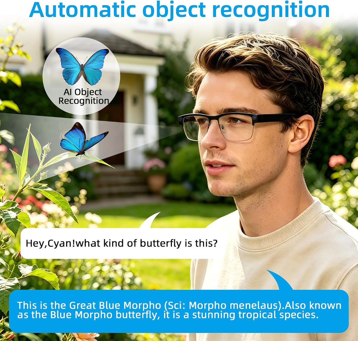Ai Smart Glasses with Camera and Bluetooth - 8MP HD Video Recording, Real-Time Translation, with Color-Changing Lenses for Travel, Sports, Outdoor Use