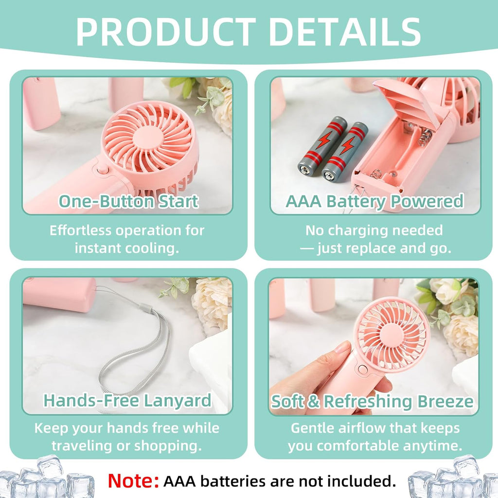 36 Pack Mini Portable Handheld Fan Bulk, Battery Operated Personal Cooling Fan for Lash Makeup, Lightweight Small Fan for Travel, Beach, Camping, Indoor Outdoor Use (Pink)