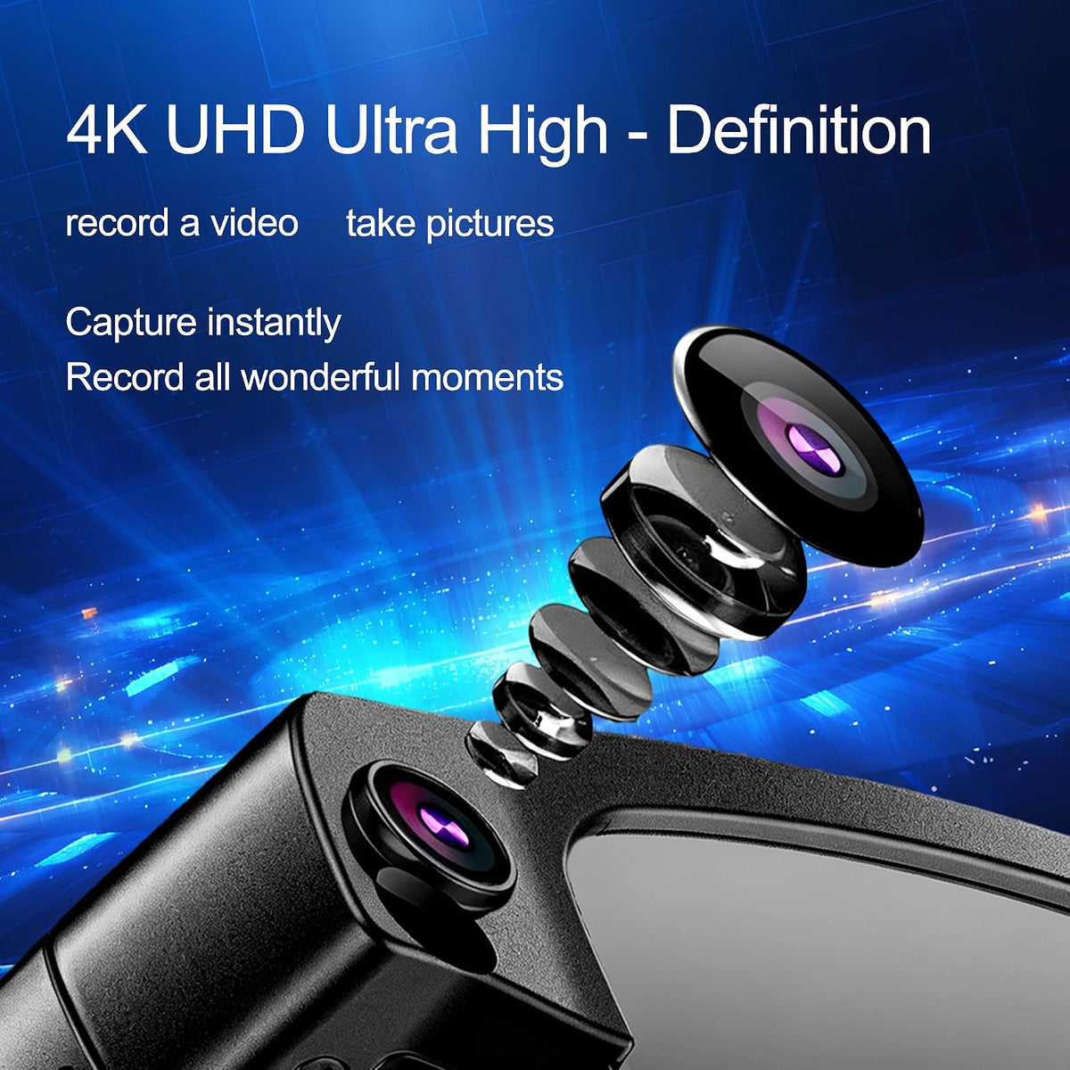 Ai Smart Glasses with Camera and Bluetooth - 8MP HD Video Recording, Real-Time Translation, with Color-Changing Lenses for Travel, Sports, Outdoor Use