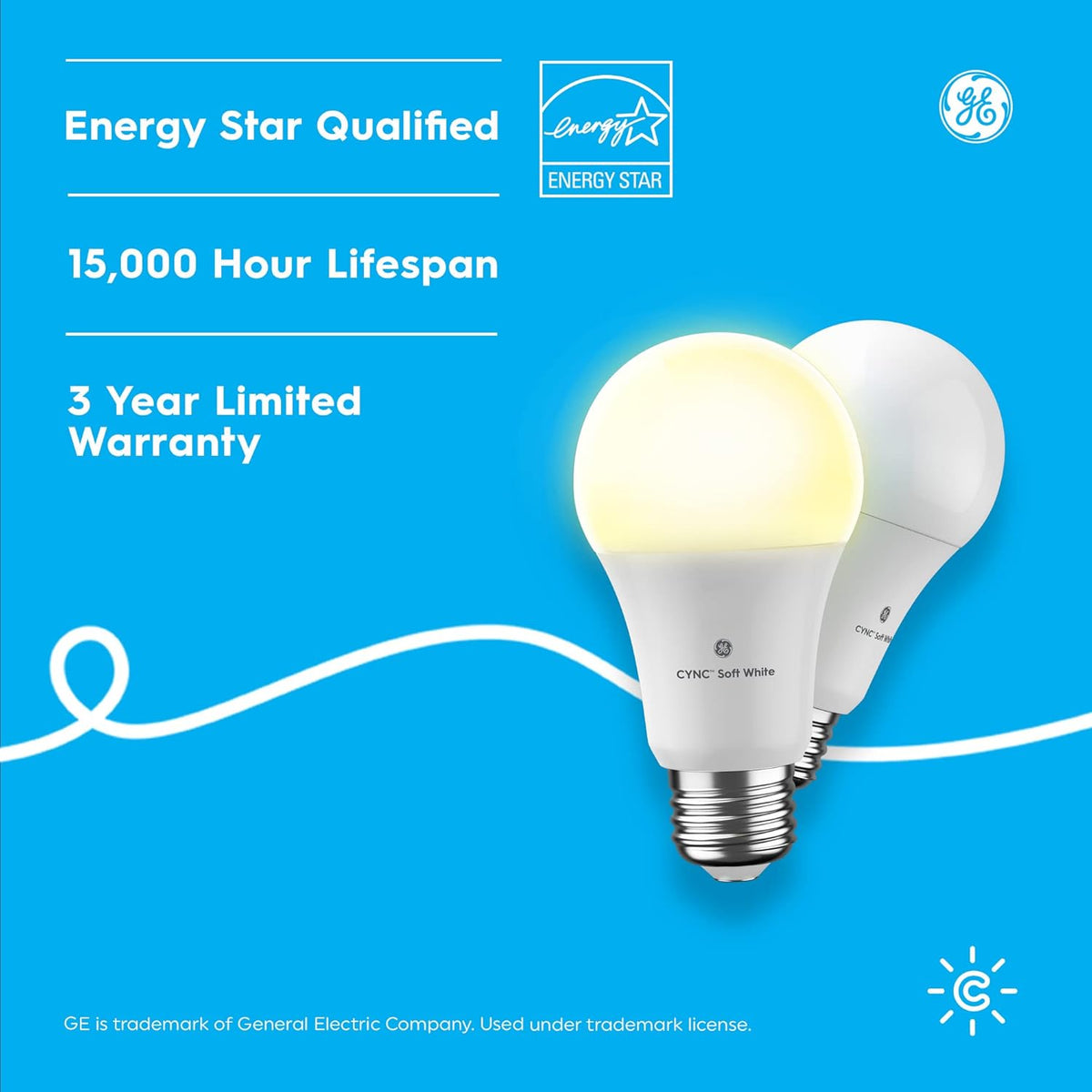 GE Lighting  Smart LED Light Bulb, Soft White, Bluetooth and Wi-Fi Enabled, Alexa and Google Assistant Compatible (1 Pack), Packaging May Vary
