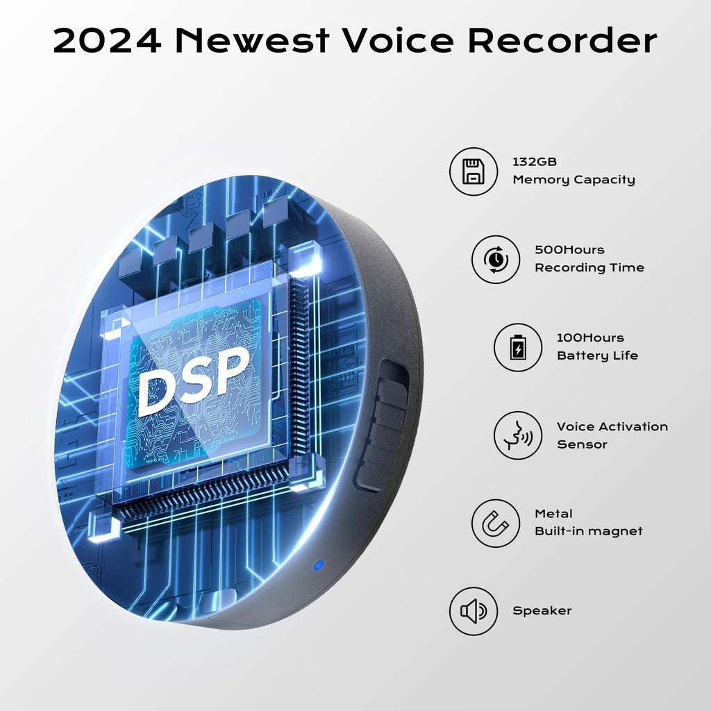 132G (9800 Hour) Voice Activated Recorder - Elasound Voice Recorder with AI-I...