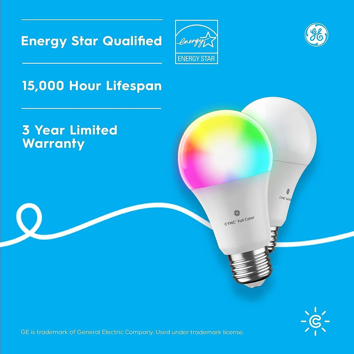GE  A19 Smart LED Light Bulbs, Color Changing Room Décor, 2 Pack