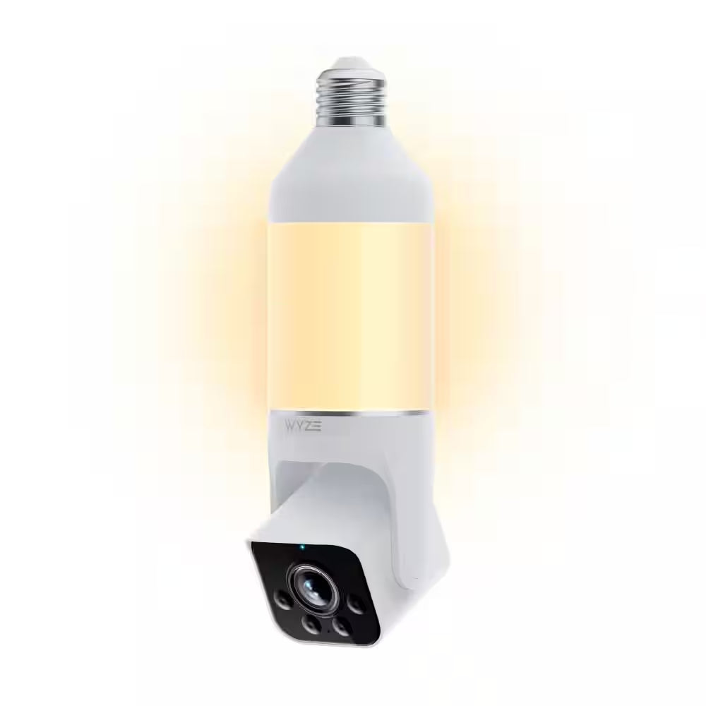 Bulb Cam Plug-In, 2K Wireless HD Security Camera Outdoor Indoor Full Color Day and Night, Dimmable LED Bulb