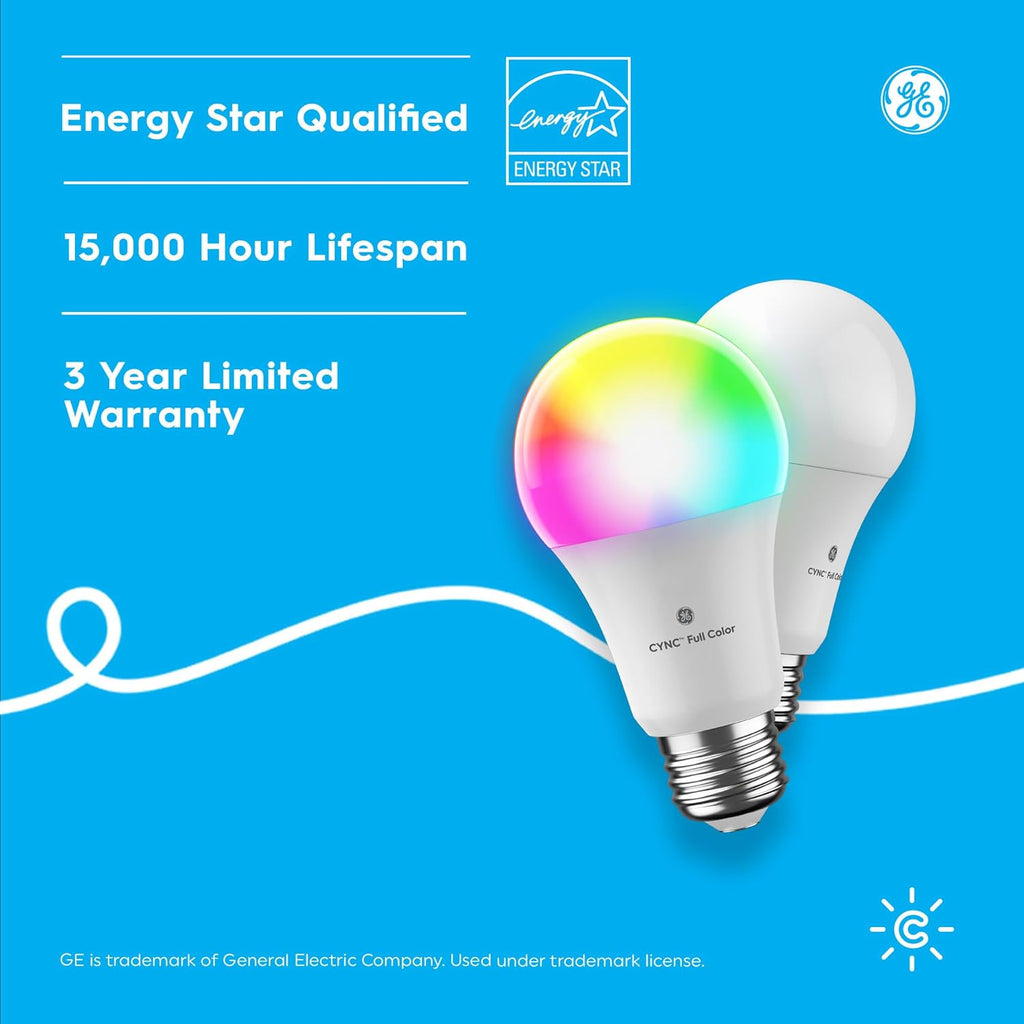 GE  A19 Smart LED Light Bulbs, Color Changing Room Décor, 2 Pack