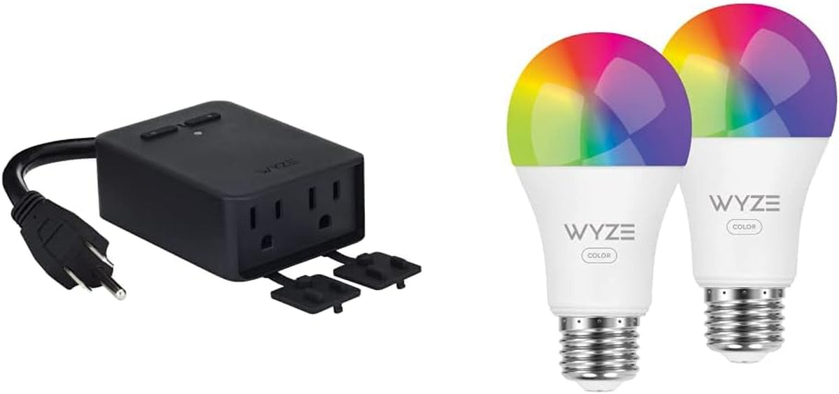 Plug Outdoor Dual Outlets Energy Monitoring Smart Plug Bundle with  Bulb Color 1100 Lumen Wifi RGB and Tunable White A19 Smart Bulbs, 2-Pack