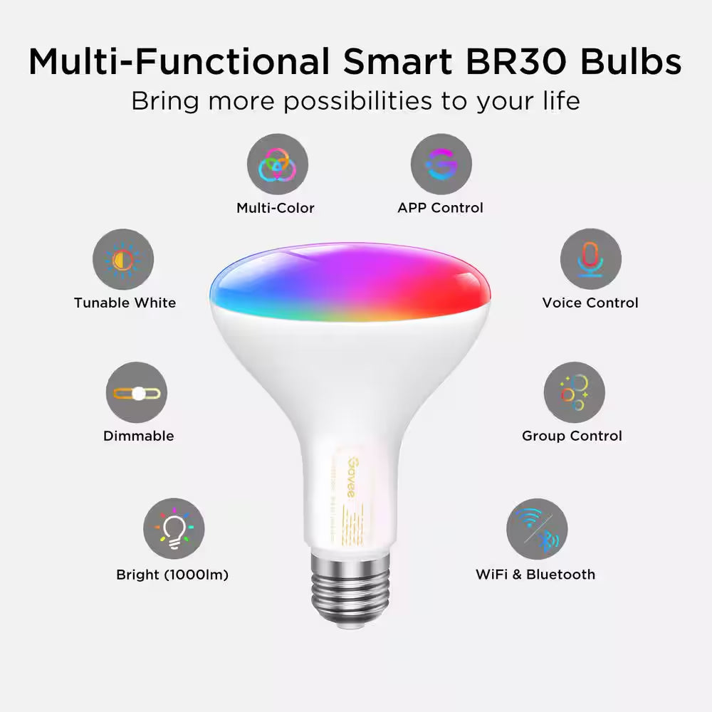 BR30 Bulb Shape BR30 Smart LED Bulb 1000LM 11.5-Watt EQ Multicolor E26 Dimmable 2-Pack